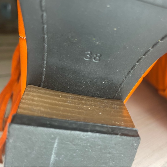 Knee High Faux Leather Tassel Fringe Pointed Toe Cowboy Boots- Orange Size 38 - Picture 15 of 16